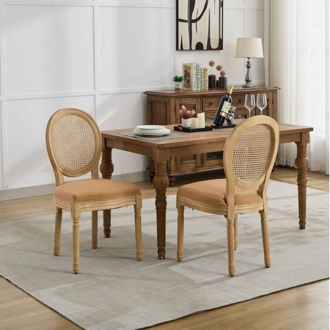Chaise de salle à manger lot de 2 59,5x49x95 cm en bois et rotin beige, moderne, FloraGrace (1/5)