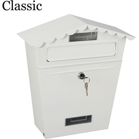 Boîte aux lettres en acier blanc classique – Dimensions 295x105x355mm – Installation facile avec vis fournies – Sécurise lettres et colis