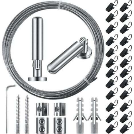 5 m (196 Zoll) lange Gardinenstange aus Metalldraht mit 24 verstellbaren Clips für Gardinen, Wanddekoration, Fotos, Bastelarbeiten, Fenster (1 Set) (1/4)