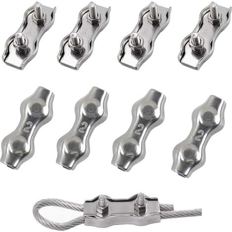 Collier de serrage pour câble en acier M2, collier de serrage en acier inoxydable 304, clip duplex, serre-câble, serre-câble pour chantiers et navires, cordes à linge, auvents, pour câbles en a (1/4)