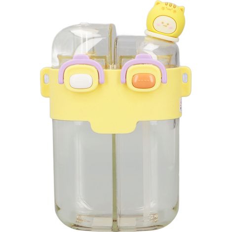 Niedliche Wasserflasche (780 ml), auslaufsicher, mit Strohhalm, verstellbarem Tragegurt und Aufkleber – ideal für den doppelten Gebrauch. Gelbe Trinkflasche im Kawaii-Stil. (1/5)