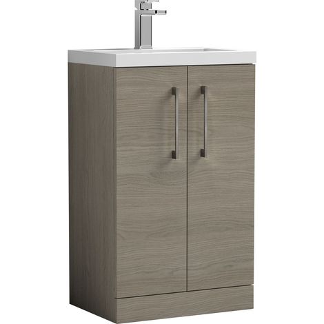 Balterley Level Compact Bathroom Cloakroom Vanity Basin Unit with Ceramic Basin, Brushed Pewter Handles, 500mm, Mid Oak (1/3)