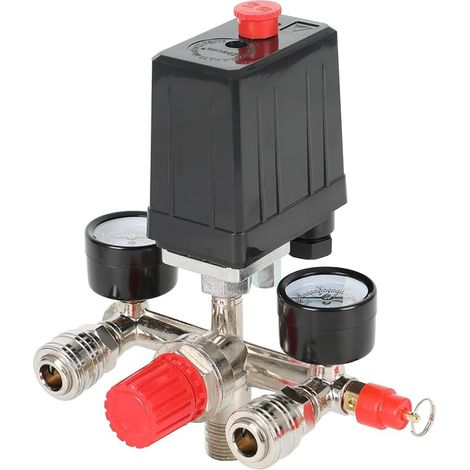 Air Compressor Pressure Switch, 230V Pressure Regulator with Switch, Pressure Valve Switch with 2 Measuring Indicators 0-12 Bar 1/2" External Thread for Compressor (1/5)