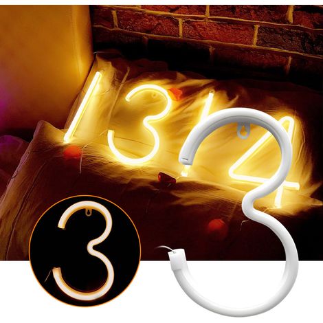 Lampe néon romantique chiffres lumineux LED décoration amour soirée proposition (lot de 3) (1/5)