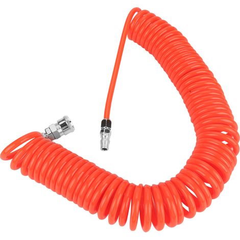Tuyau spiralé PU flexible 8x5mm avec raccords pour compresseur d'air, 9m, rouge (1/5)