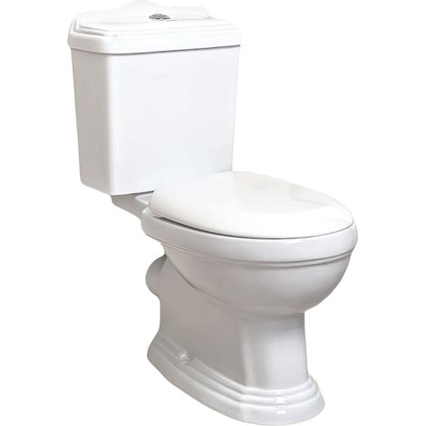 Toilette WC à poser rétro en céramique blanche – Sortie horizontale – Cuvette avec bride pour nettoyage facile – Dimensions h.830mm x l.400mm x p.660mm – Kerra (1/4)