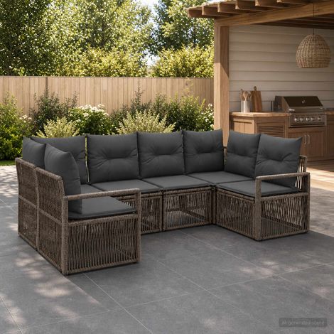 vidaXL Conjunto de sofás de jardín 6 uds. 6-Número de plazas Gris (1/5)