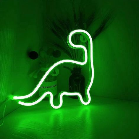 Enseigne lumineuse LED néon dinosaure verte, décoration dinosaure mignonne pour chambre d'enfant, alimentation USB et piles