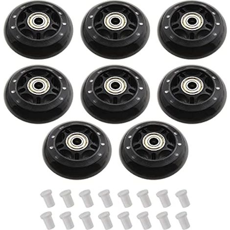 8 x 70mm Roues de roller 82A avec roulements ABEC-7 608ZZ et entretoises plastique blanc 6mm - Intérieur/Extérieur, usage récréatif - Remplacement polyuréthane noir (1/5)