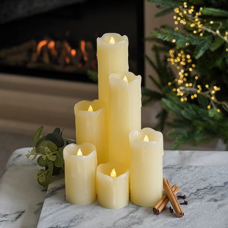 6 Pack Battery Power Flameless Flickering LED Real Wax Pillar Candles Indoor Home