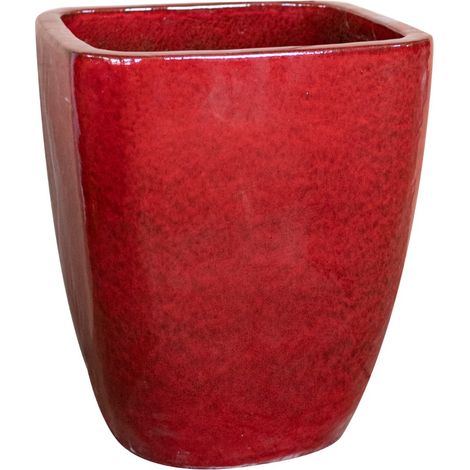 Provencelia Vauban 18x21cm, pot grande taille d'extérieur fait main en terre cuite émaillée, résistant au gel, rouge tropical (1/5)