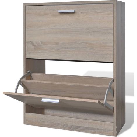 Oak Look Wooden Shoe Cabinet with 2 Compartments vidaXL (1/5)