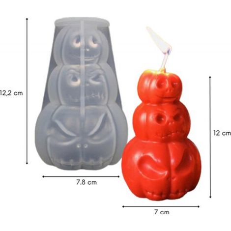 ZoeZo - Moule à bougie - Citrouille - 3 têtes - Halloween - Moules à bougie - Moule en silicone - Fabriquez vos propres bougies - Moulage en plâtre et époxy - Fabrication de savon (1/4)