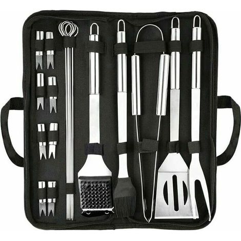 Grillbesteck, 20-teiliges Grillzubehör-Set, Grillwerkzeuge aus Edelstahl, hochwertiges Komplettset für den Außenbereich, Geschenk für Garten, Reisen, Camping oder Partys (1/5)