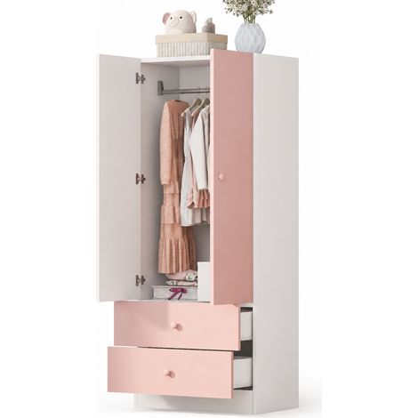 CHICFURN Armoire penderie 70 x 40 x 170 cm rose en contreplaqué et MDF avec 2 tiroirs (1/5)