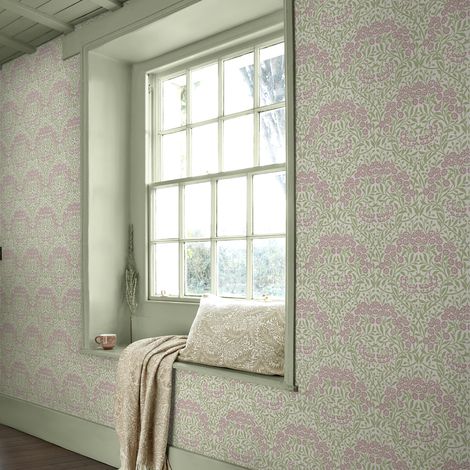 Papier peint William Morris Michaelmas Daisy Pink Cedar 1005 x 52cm Vert, rose (1/5)