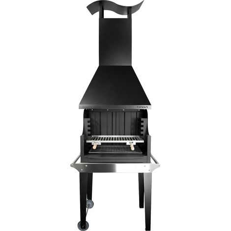 MF - Barbacoa de leña y carbón estilo argentino para jardín modelo Coven negro con mesa (1/5)