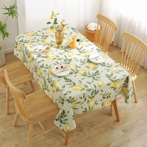 Nappe citron Spring(140 x 180 cm) - Jaune - Facile à nettoyer - En PVC - Imperméable - Vintage - Antidérapante - Résistante à l'huile - Pour cuisine, fête, pique-nique, terrasse (1/5)