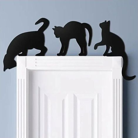 Ensemble de 3 décorations murales en bois chat noir. Panneaux pour porte ou intérieur, idéal collection à la maison. (1/5)