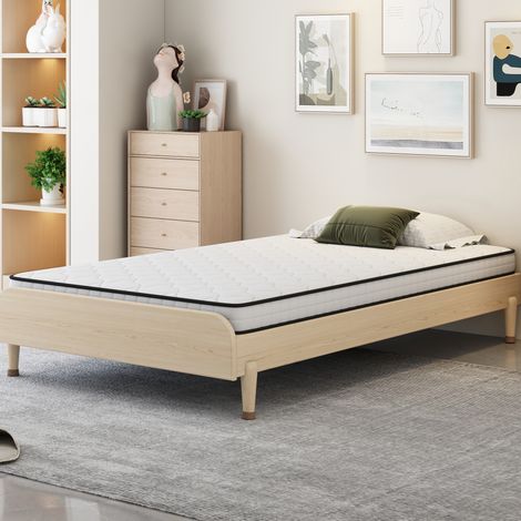 Colchón de muelles 90x190x10 cm blanco en tejido y metal ergonómico enrollado (1/5)