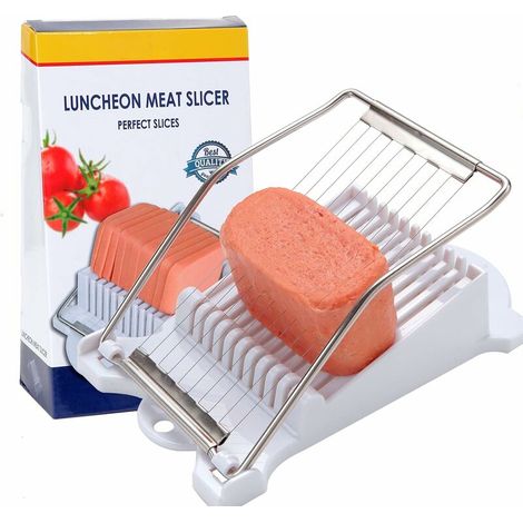 Green Mobility-Trancheuse,trancheuse à viande polyvalente, trancheuse à œufs en fil d'acier inoxydable, coupe 10 tranches pour les fruits, les oignons, les aliments mous et le jambon (blanc) (1/5)