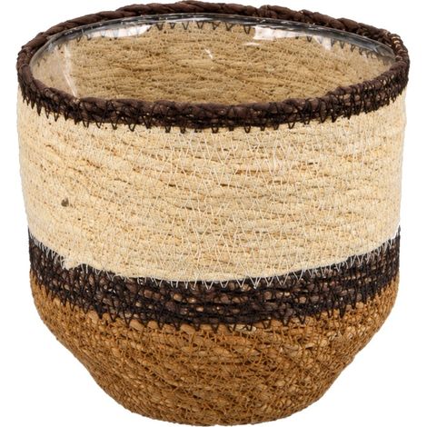 Seegras Übertopf SEWING mit Folie brauntöne Ø 12 cm