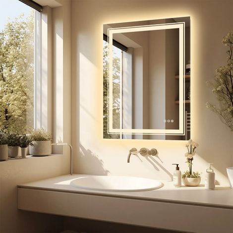 LUVODI Espejo Baño con Luz Led Antivaho Inteligente con Doble Tira de Luz, 700 x 900mm
