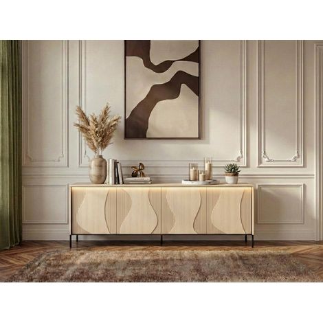 BOBOCHIC - Buffet 4 portes FLORE effet chêne avec LEDS