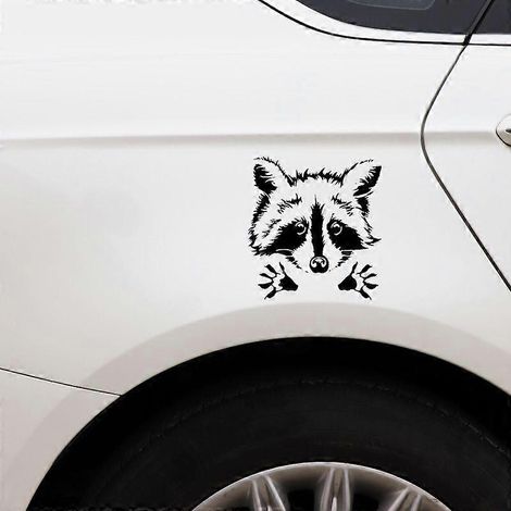 Lot de 2 autocollants pour voiture représentant un petit raton laveur, autocollants animaux amusants, autocollants imperméables et auto-adhésifs anti-rayures. (1/5)
