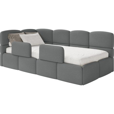 Selsey Cloudy – Kinderbett 120x200, Kopfteil links, Matratze & Bettkasten, Chenille Dunkelgrau