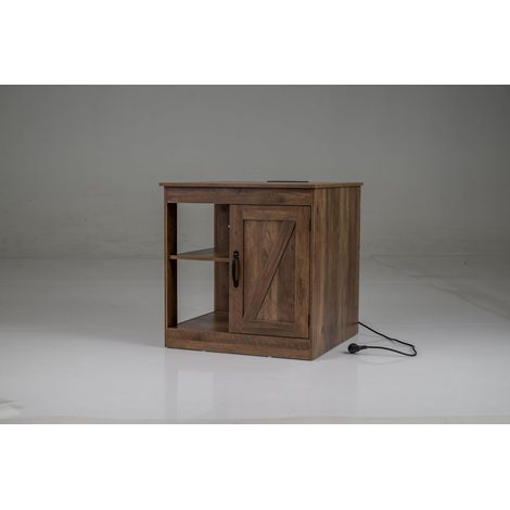 COSTWAY Table de Chevet avec Prise, Chevet de Lit, Port USB, Port Type-C, Étagère Réglable, Armoire, Porte de Grange, Style Compagne, Table d'Appoint pour Chambre à Coucher, Salon (Marron Rustique,1)