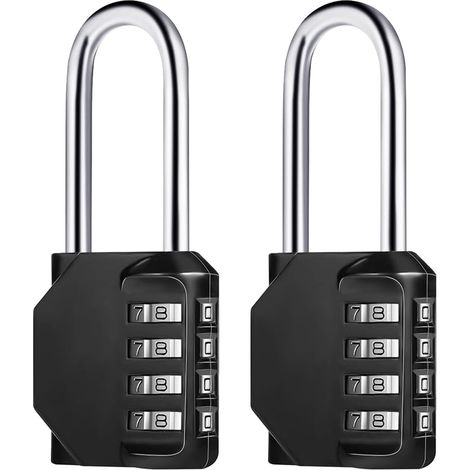 2 Pcs (Black) 4 Digit Long Combination Padlock, Zinc Alloy Rustproof Combination Padlock Code Locker Lock for Cupboard Gym Garage (1/5)