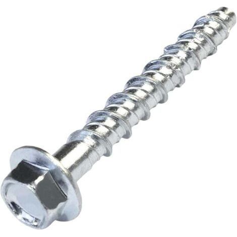 Lot de 10 Vis pour béton à tête hexagonale à embase/collerette Ø6x50 mm - fixation directe sans cheville - pour clé à 6 pans 7.5 mm - en acier - pour rénovation (1/4)