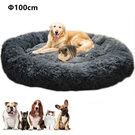 Lit rond souple de 100 cm de diamètre, extra large lavable, panier de luxe pour chiens et chats, gris (1/4)