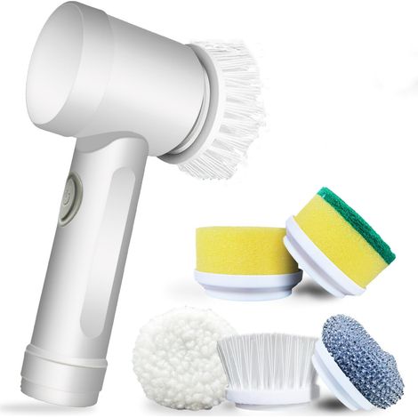 Multifunktionale elektrische Haushaltsreinigungsbürste mit 5 Bürstenköpfen für Bad, Badewanne, Küche, Fliesen, Fenster, Geschirr und Spüle (1/5)