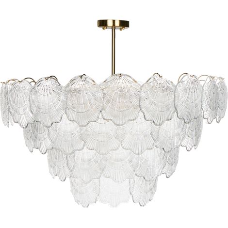 Lámpara de araña colgante glamurosa fabricada en vidrio metal y latón transparente ⌀ 80 cm Temash