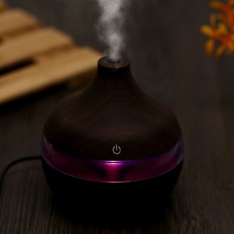 Humidificateur USB 300ml à Grain de Bois avec LED Colorée pour Bureau Voiture Maison (1/5)