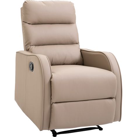 Poltrona Reclinabile 160° max con Poggiapiedi, in Pelle PU, Legno e Acciaio, 65x89x100 cm, Marrone Chiaro