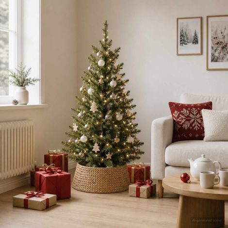 vidaXL Collare per Albero di Natale Rotondo Naturale Ø 45 x 22 cm (1/5)