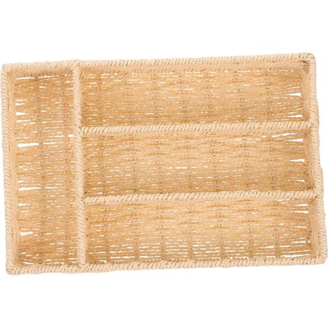 Panier tiroir tressé beige avec compartiments, organisateur pour couteaux et fourchettes (1/4)