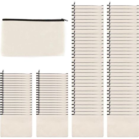 Lot de 100 trousses de toilette de voyage en toile avec fermeture éclair, Beige et noir. (1/5)