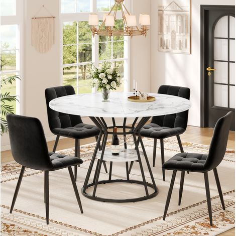 Conjunto mesa y sillas redonda 100 x 100 x 76 cm, 5 piezas, efecto mármol, negro DESVIAE (1/5)