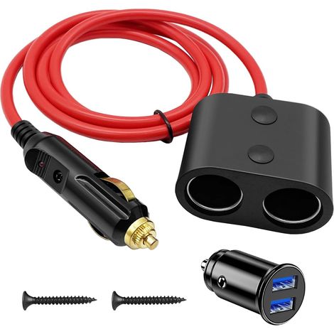 Adaptateur de Prise Allume-Cigare de Voiture 180W Puissance 1 à 2 Voiture Allume Cigare Socket 18AWG,12V/24V Double USB Chargeur Allume-Cigare pour Voitures,SUV,Camions (1/5)