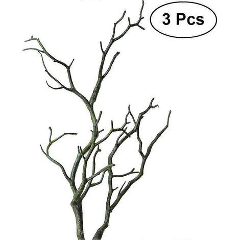 Lot de 3 branches d'arbre artificielles séchées en plastique, imitant de vraies plantes, en forme de bois de cerf, pour la décoration (vert).-35x15x1cm-Green (1/3)