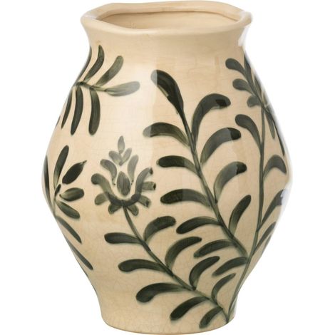 Vase feuille en poterie vert foncé - vert foncé et blanc cassé (1/3)