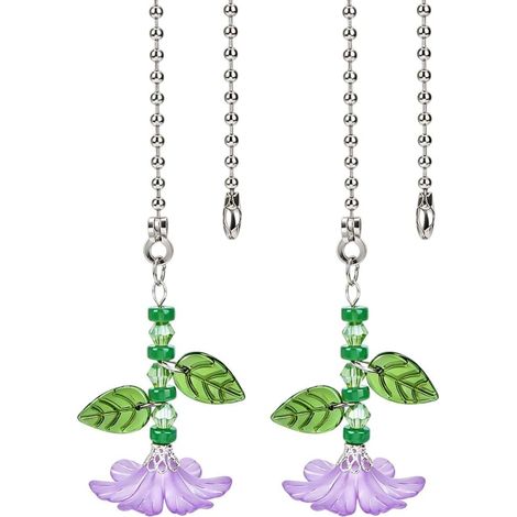 2pcs Chaîne de Tirage pour Ventilateur de Plafond avec Pendentif Fleur Prolongateur en Chaîne de Fer pour Contrôle de Ventilateur Salon Chambre 375mm Bleu Violet (1/5)
