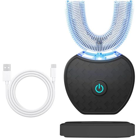 Brosse à Dents Automatique 360° à Ultrasons - Électrique Sans Fil avec Minuterie pour Adulte (White, Black)