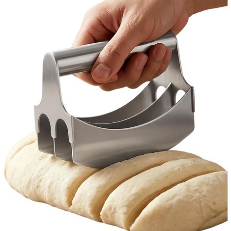 Raschietto per impasto in acciaio inox, robusto strumento per mescolare e cuocere, strumento per tagliare la pasta fatto in casa, per panettieri amatoriali durante la cottura e la preparazione (1/5)