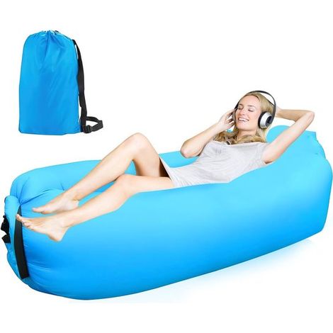 Sofá hinchable impermeable, 200 x 70 cm, sofá de aire, apto para camping, parques, playas, costa, jardines, azul. (1/4)