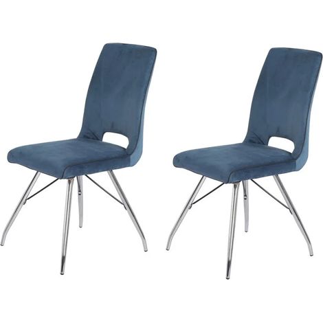 Lot 2 chaises velours bleu marine pieds métal chromé - BELLA (1/5)